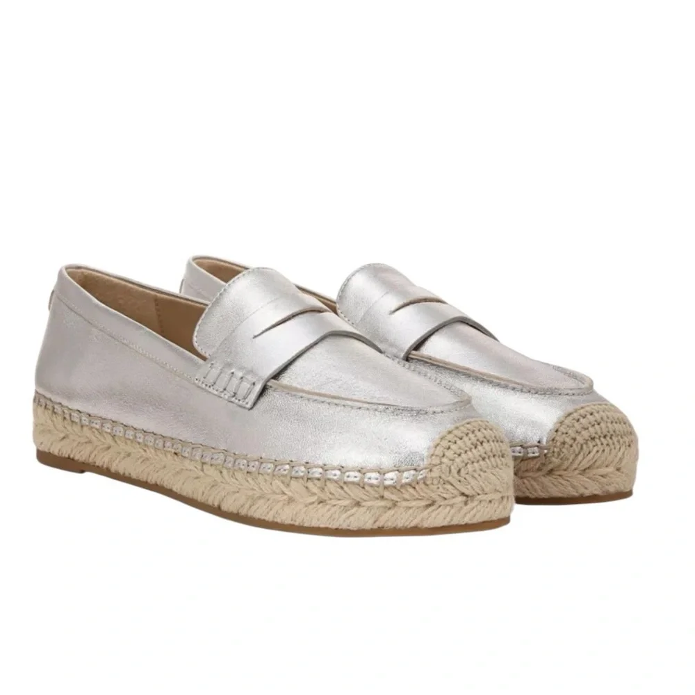 Sam Edelman Kai Espadrille Leather Slip-on Shoe in Silver NWOT S-523 Sz 6.5